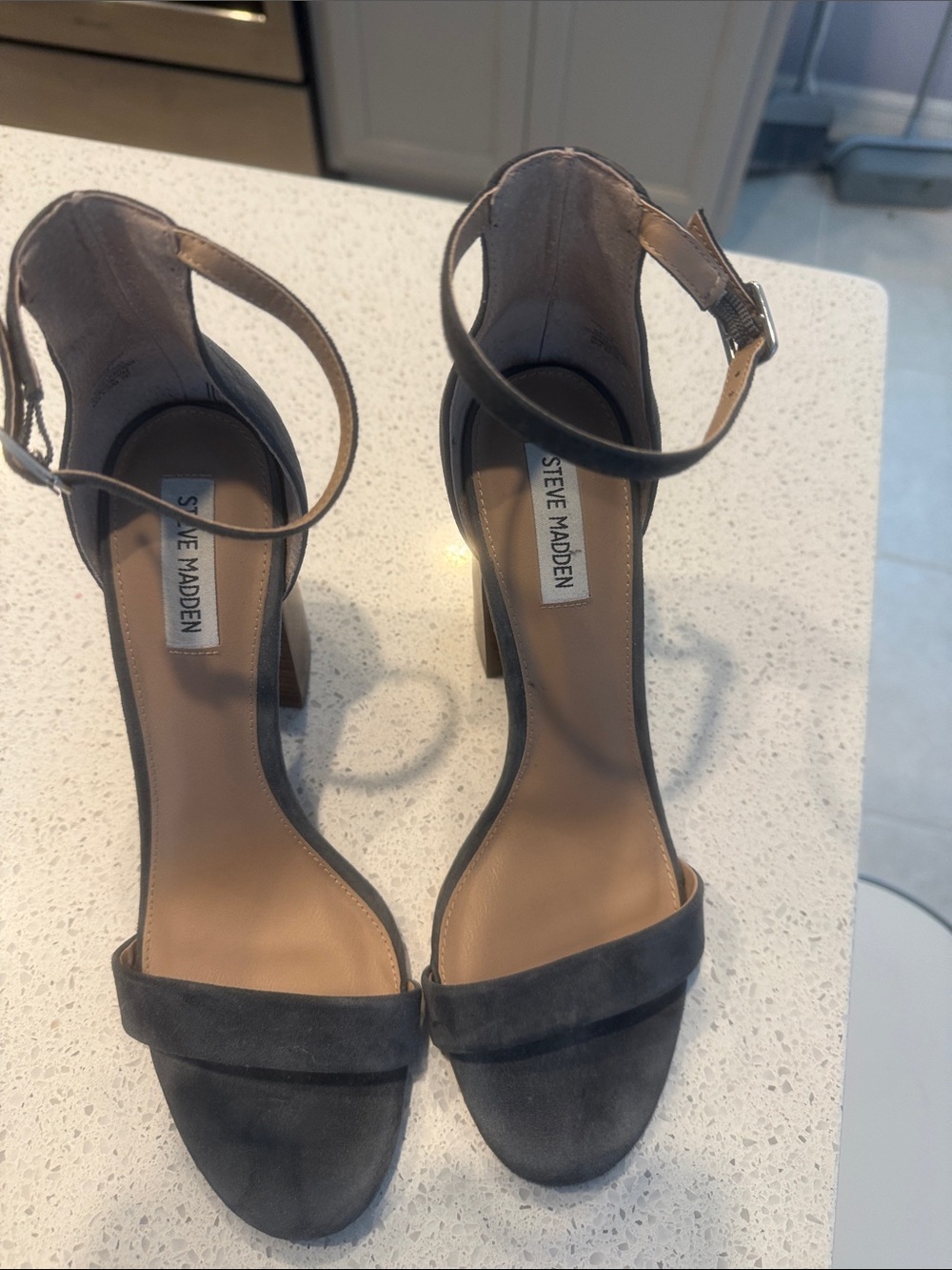 Steve Madden Charcoal Gray Suede Ankle-Strap Heels